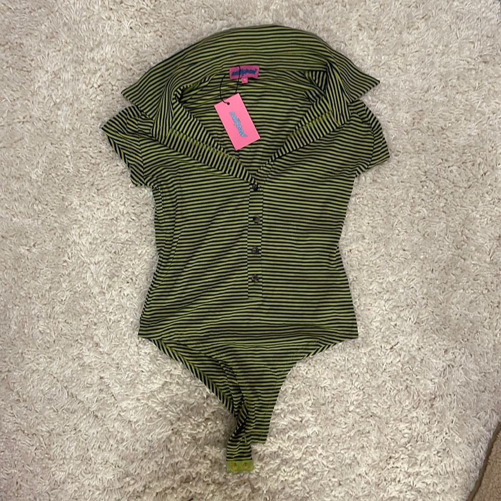 Green and navy collared edikted bodysuit, size Medium
